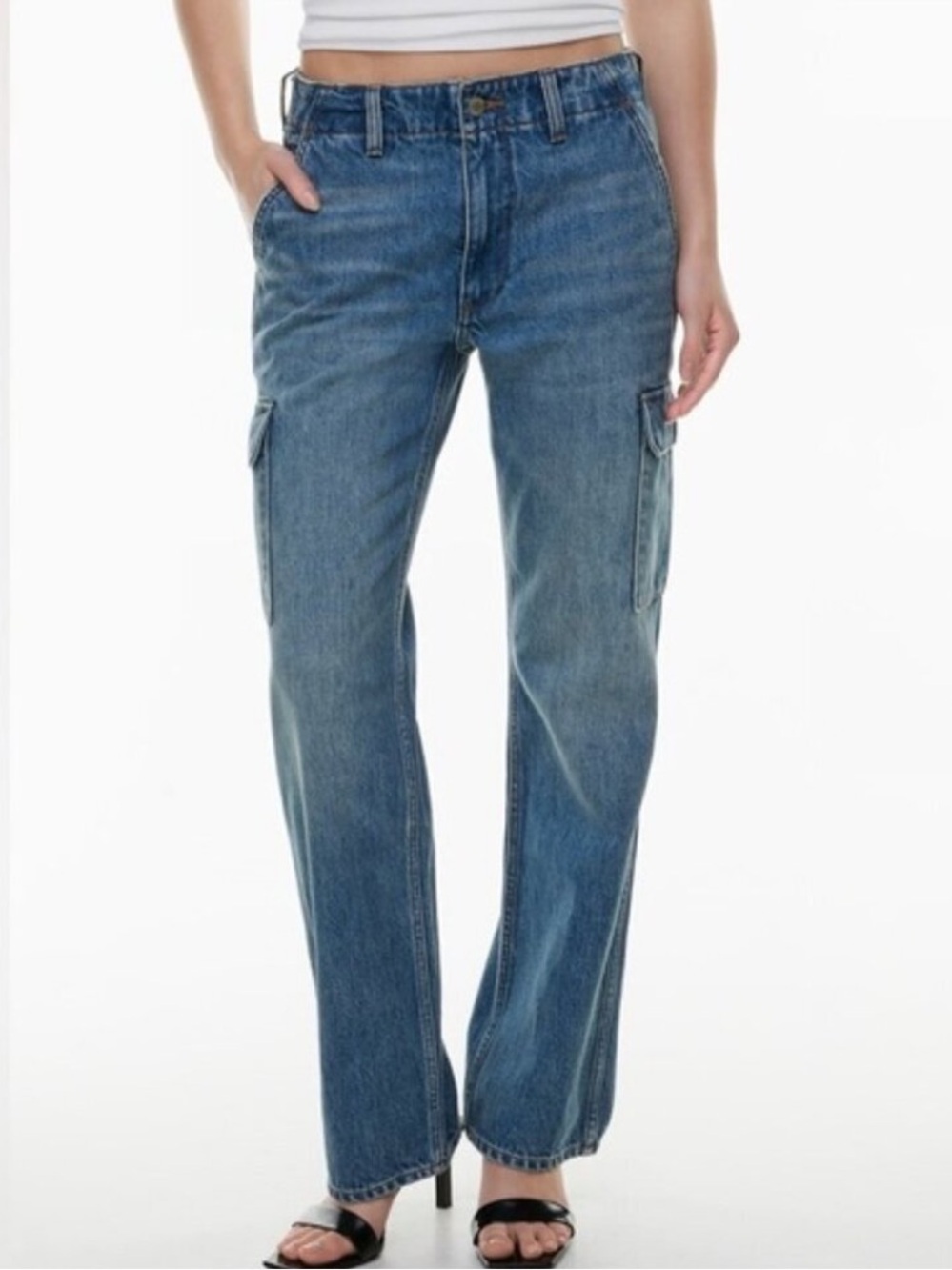Aritzia Denim Forum The 90's Edie Lo-Rise Cargo Jeans Medium Wash Size 25